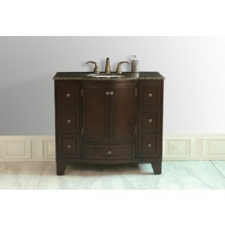 Stufurhome GM-2206-40-BB Tocador individual Grand Cheswick con encimera de granito en marrón báltico con fregadero blanco debajo del soporte, 40 ", acabado cerezo oscuro