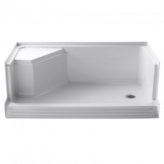 Memorias 60 "x 36" Base de ducha de desagüe a la izquierda con umbral único con asiento integral a la derecha