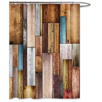  Paneles de madera coloridos de FKOG Cortina de ducha Textura de valla Decoración del baño del hogar Tejido de poliéster Resistente al moho Impermeable - Marrón gris azulado 