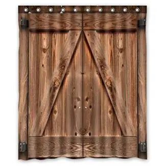  FMSHPON Doble puerta de granero de madera Tela impermeable Cortina de baño Ducha Tamaño 60x72 pulgadas 
