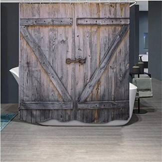  Cortina de ducha de madera rústica Country Barn, diseño de cortina de baño de tela de poliéster impermeable y resistente al moho 