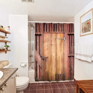  Puerta de granero de madera Cortina de ducha de tela con estampado de decoración de óxido ... 