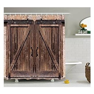  Amazon.com: cortina de ducha rústica Ambesonne, granero de madera ... 