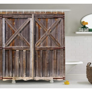  Cortina de ducha de cortina rústica puerta de granero de madera del país ... 