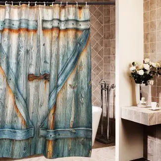  Cortina de ducha rústica con granero rústico ... 