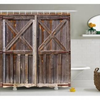  Cortina de ducha rústica , Antigua puerta de granero de madera de la granja ... 