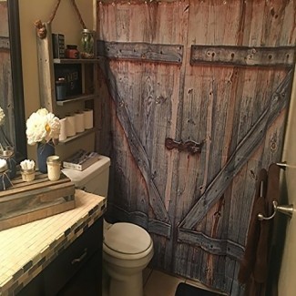  Tela de cortina de ducha puerta de madera rústica Barn & Hook ... 