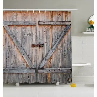  Rústica puerta de granero CORTINA DE DUCHA Tablón de madera Granja Vintage ... 
