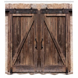  Cortina de ducha rústica Puerta de granero de madera Imagen de impresión para ... 