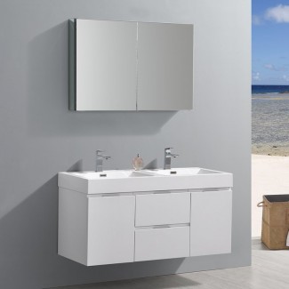 Senza Valencia - Juego de tocador de baño doble montado en la pared, doble con espejo