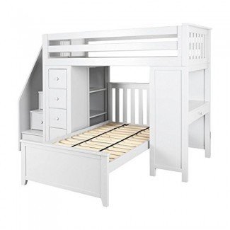  Jackpot! Deluxe Loft All-in-One Escalera de madera maciza Loft Bed + Dresser 