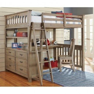  NE Kids Highlands Full Loft Bed con escritorio y estante 
