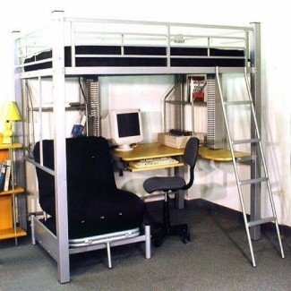  Cama alta tamaño loft con futón y escritorio | Cama 