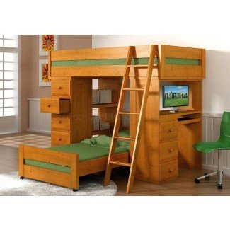  Cama alta tamaño loft con escritorio de metal. Dormitorio de tamaño completo 