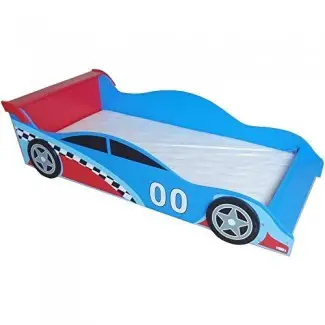  Colección Bebe Style Premium Wooden para niños pequeños Cama Cool Race Car Theme Tamaño estándar Fácil ensamblaje Azul 
