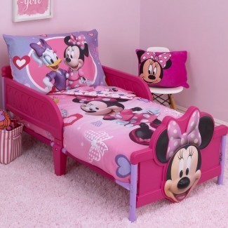 Minnie Mouse Hearts and Bows Juego de cama para niños pequeños de 4 piezas 