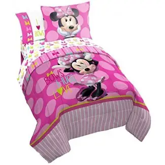  Edredón gemelo Disney Minnie Mouse Bigger Bow - Ropa de cama reversible para niños súper suave fea tures Minnie Mouse - Poliéster resistente a la decoloración Incluye 1 funda adicional (producto oficial de Disney) 