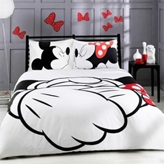 Haru Homie Microfibra Reversible Impresión Mickey Mouse Parejas Funda nórdica Juego de cama de 2 piezas con cierre de cremallera - Ultra suave, hipoalergénico y resistente a las arrugas y a la decoloración, doble