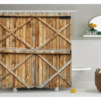  Cortina de ducha de tablones de madera rústica para puerta de madera + ganchos 