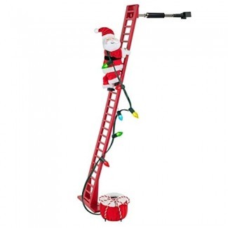  Animated Climbing Santa On Ladder Christmas Xmas Decor Decoration Interior, sube y baja la escalera, reproduce 15 villancicos con bombillas LED, Wondershop puede apagar o ajustar el sonido 