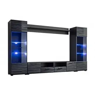  Meble Furniture & Alfombras Modica Modern Entertainment Center Unidad de pared con luces LED azules Soporte de TV de 65" 