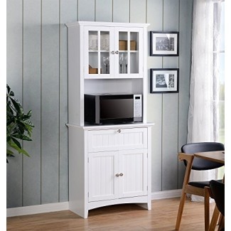  American Furniture Classics OS Buffet y aparador para el hogar y la oficina con puertas y cajones de vidrio enmarcado, grande, blanco 