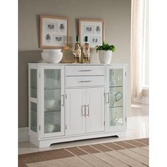  Kings Brand Furniture VD-60366HW Bufete de cocina con puertas de vidrio, blanco, 