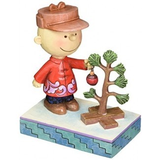  Peanuts de Jim Shore Charlie Brown con figura de resina de piedra de árbol de Navidad, 5 "