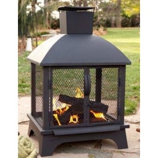  Chimenea de leña de diseño exterior, pozo de fuego de acero inoxidable | con chimenea 