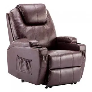  Sofá ergonómico de masaje reclinable eléctrico Sillón con calefacción vibrante Portavasos dobles de cuero sintético 7050 