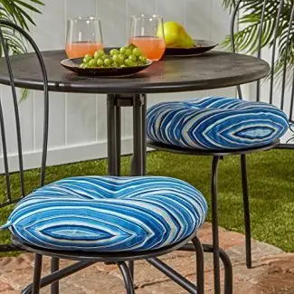  Greendale Home Fashions Cojín redondo para silla de bistró para exteriores de 15 pulgadas en rayas costeras (juego de 2) 
