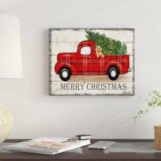  Impresión de arte gráfico 'Merry Christmas-red Truck' en lienzo 