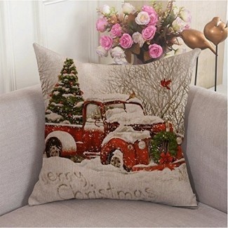  GaiYa Red Truck Tree Funda de almohada de decoración de sofá de Navidad 18X18 pulgadas 