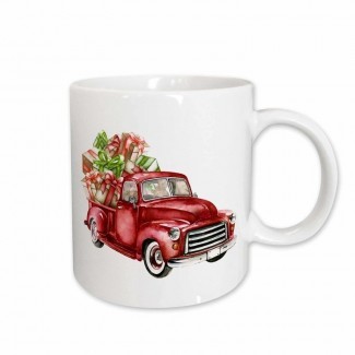  Taza de café de acuarela roja de Navidad llena de regalos Ilustración 