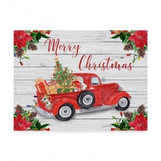  Impresión de arte gráfico 'Vintage Red Truck Christmas' en lienzo envuelto 