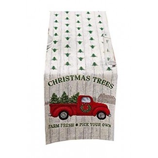  Winter Wonder Christmas Table Runner Retro camioneta roja con árboles de Navidad 13 x 72 pulgadas 