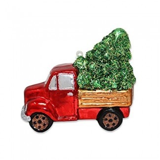  kat + annie Red Christmas Tree Truck Ornament , Verde 