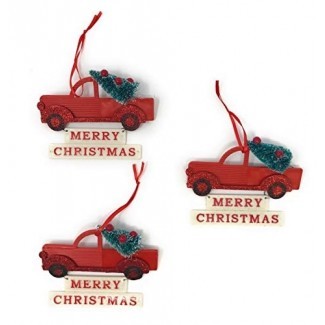  Clever Home Merry Christmas Adorno de camión rojo Letrero de botella decorada - Juego de 3 