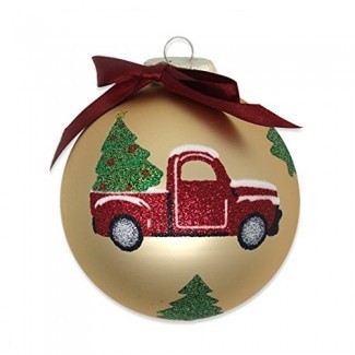  kat + annie Camión rojo de vidrio con árbol de navidad Redondo, 