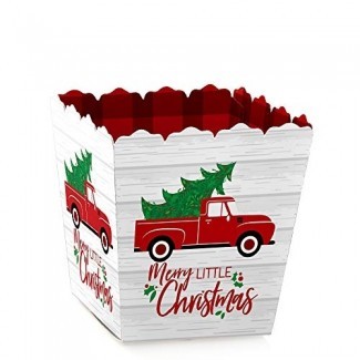  Merry Little Christmas Tree - Party Mini Favor Cajas - Red Truck Christmas Party Treat Candy Boxes - Set de 12 
