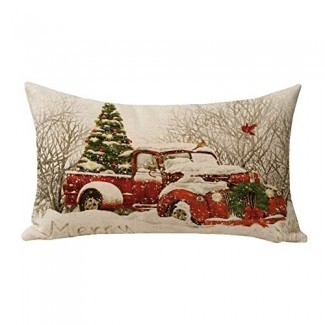  HL HLPPC Red Truck Christmas Tree Small Throw Pillow Cojín de lino de algodón 8 x 12 pulgadas Decorativo Cojín para sofá y cama con impresión lateral 