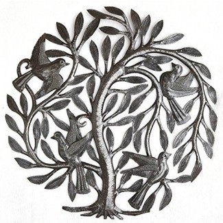  Saliendo del árbol de la vida del jardín nido, arte artístico de metal haitiano, Tambor de acero, decoración para interiores y exteriores, 15 "X 15" 