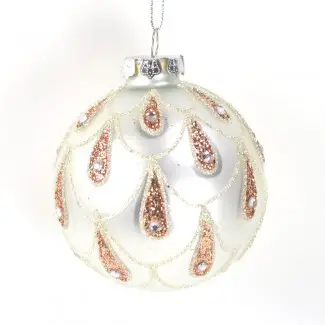  Adorno navideño de bola de cristal de oro rosa blanco de 3 pulgadas T1959 