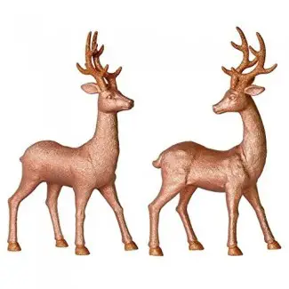  Vickerman 541500-16.5 "Juego de ciervos de oro rosa con adorno de árbol de Navidad brillante (juego de 2) (MC187358) 