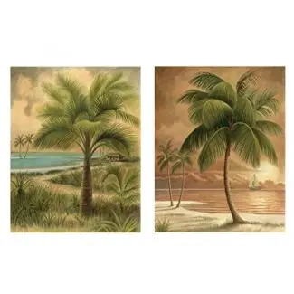  wallsthatspeak 8 "x 10" Island Palm Tree Wall Prints para el hogar (juego de 2), decoración de escena de playa para baño u oficina, decoraciones para fiestas náuticas / de playa, arte hawaiano para sala de estar 