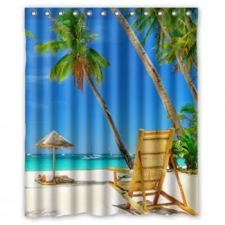  Juego de cortinas de ducha impermeables GreenDecor Beach Palm Tree ... 