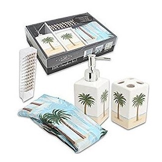  Amazon.com: Juego de baño de 15 piezas de palmeras tropicales -Playa 