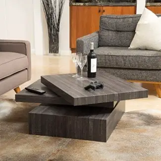  Great Deal Furniture 295922 Haring - Mesa de centro de madera giratoria cuadrada, roble negro 