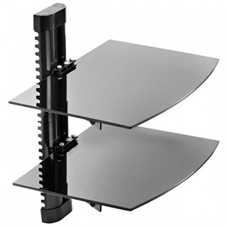  Mount Factory - Montaje en pared ajustable / Estante de componentes AV DVD flotante de vidrio - 2 niveles - Negro 