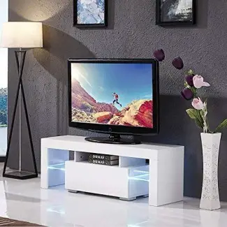  Mecor Modern White TV Stand, 51 pulgadas de alto brillo LED TV Stand Consola Mesa para sala de estar 